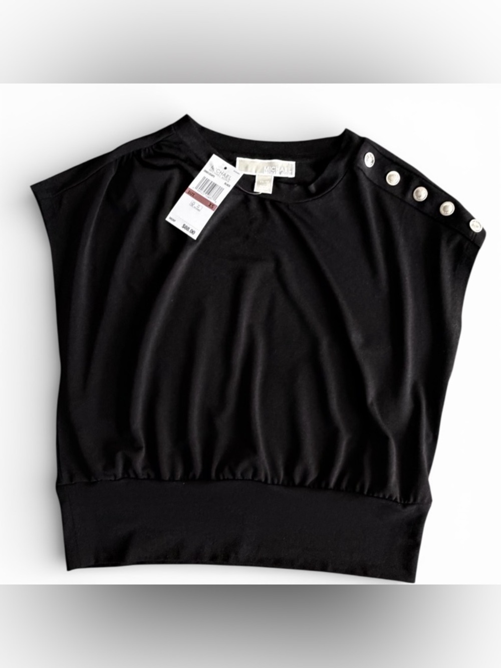 Michael Kors Black Short-Sleeve Pullover with Shoulder Buttons  Sz XS / TP NWT